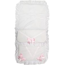 Plain White/Pink Footmuff/Cosytoes With Large Bows & Lace (New Design)